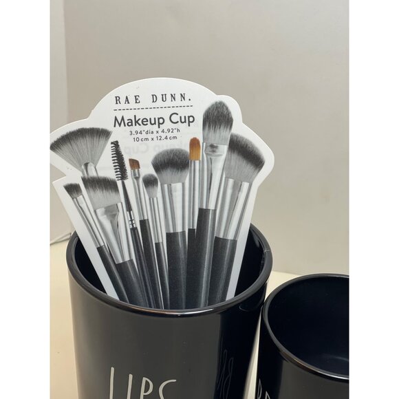 Rae Dunn Makeup "LIPS" BRUSH" & FACE" Black Glass New With Tags! - Picture 2 of 6
